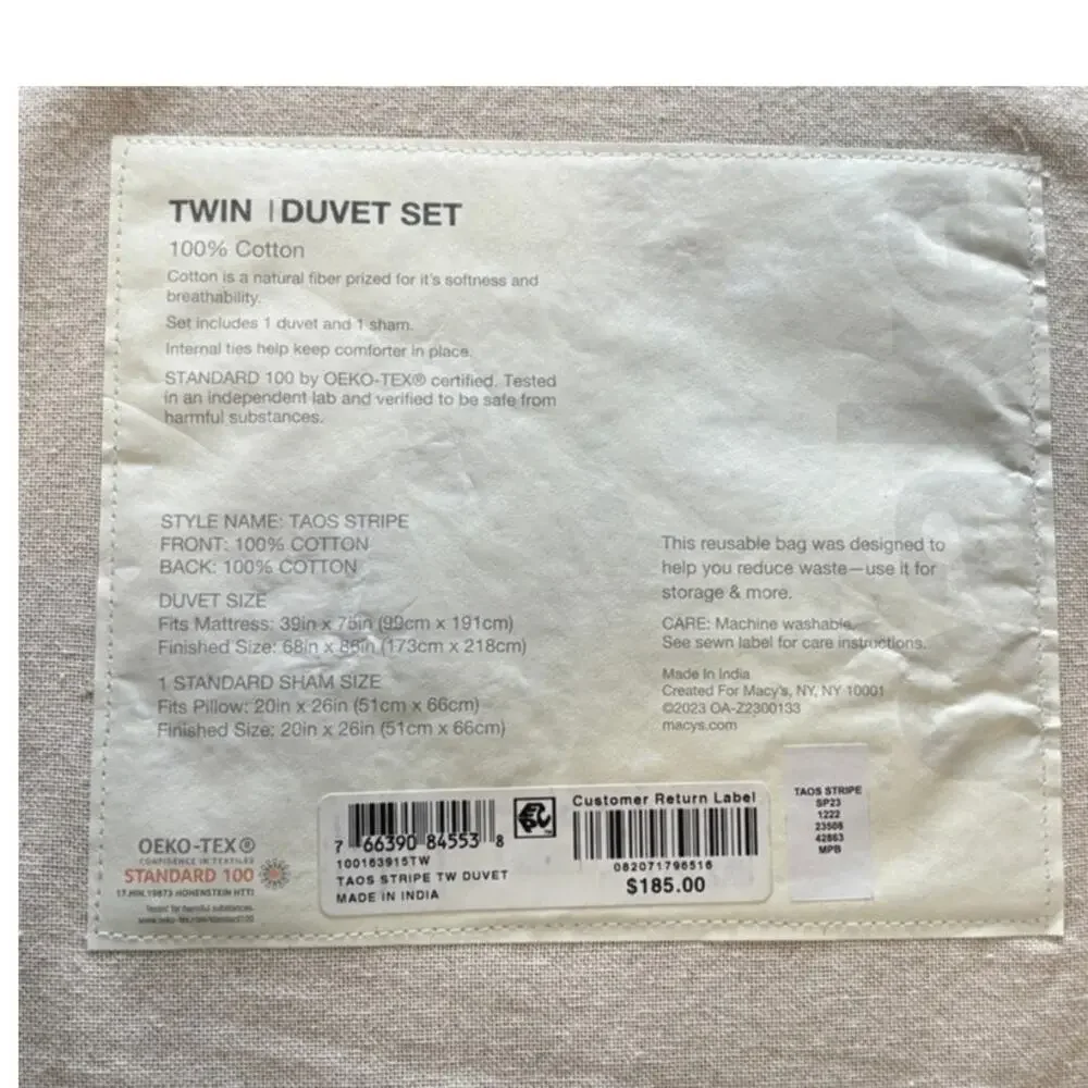 Oake Taos Stripe Cotton KING Duvet Cover & Shams Set Pink - $185